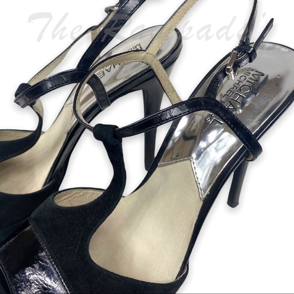 Michael Michael Kors Black Felicia Leather Rubber Heels Size 8.5 - Picture 7 of 11